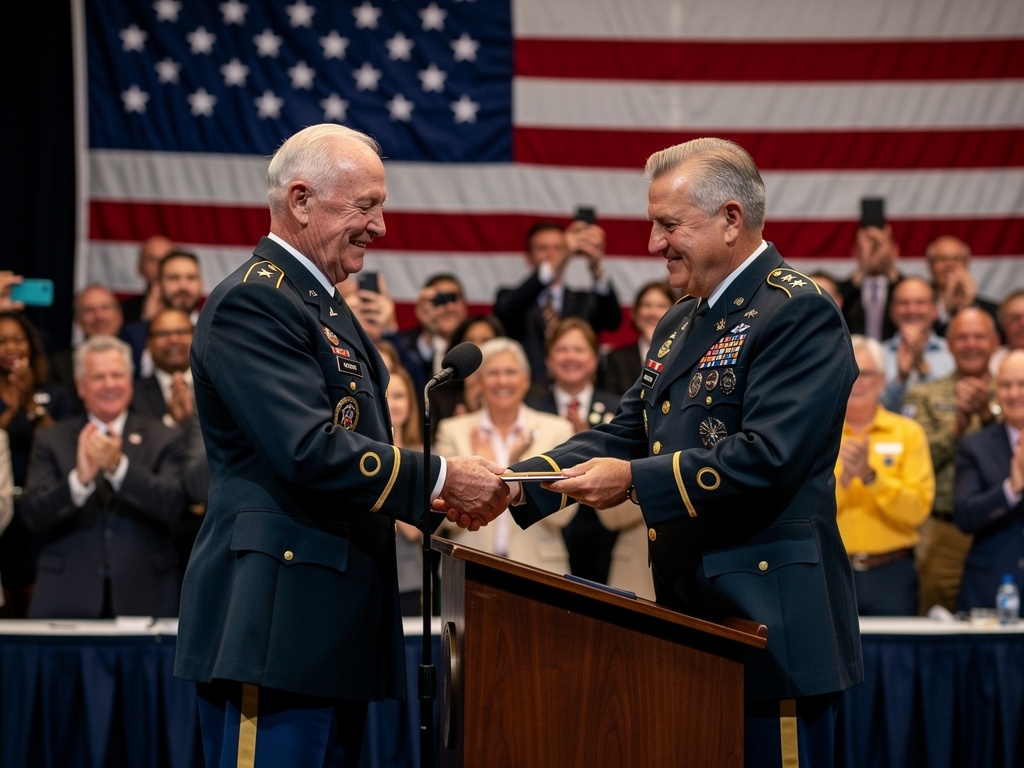 Veteran receiving the Promise Keeper Award on stage