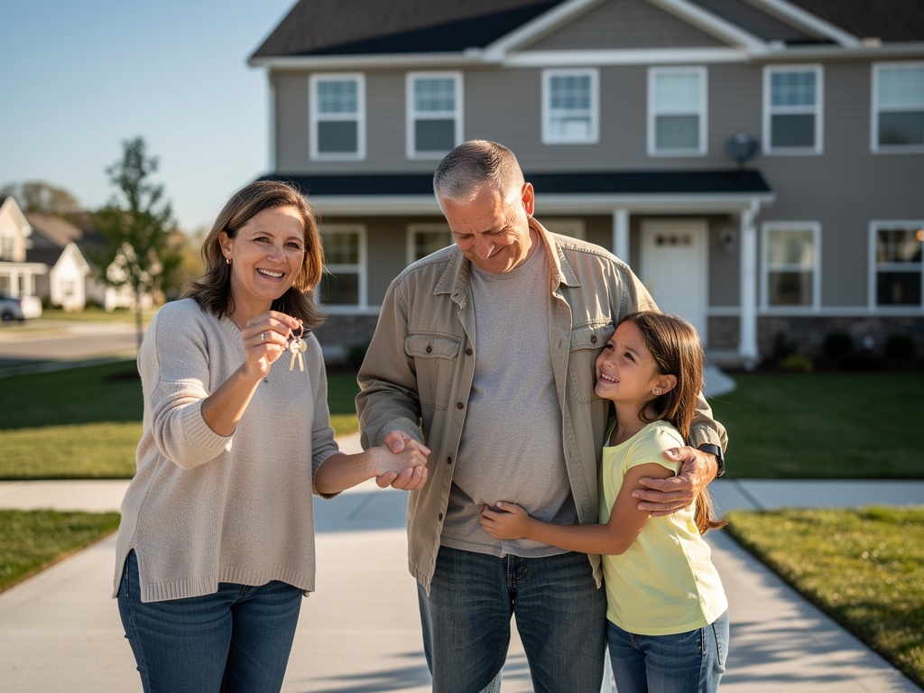 Army veteran Marcus and his family celebrating outside their renovated home