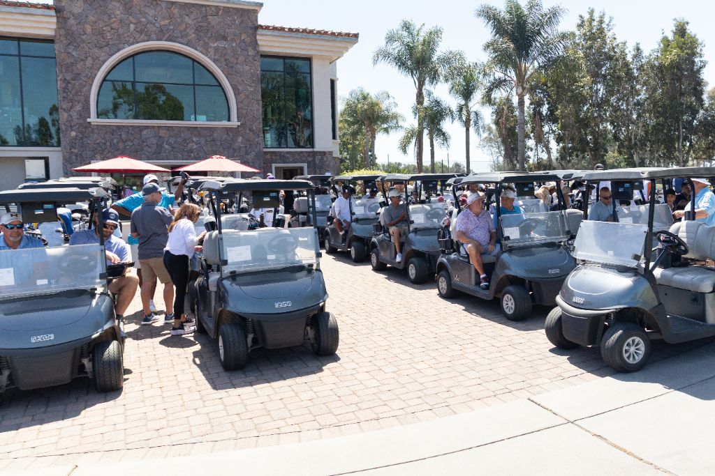Golf carts lined up at Old Ranch Country Club ready for the shotgun start